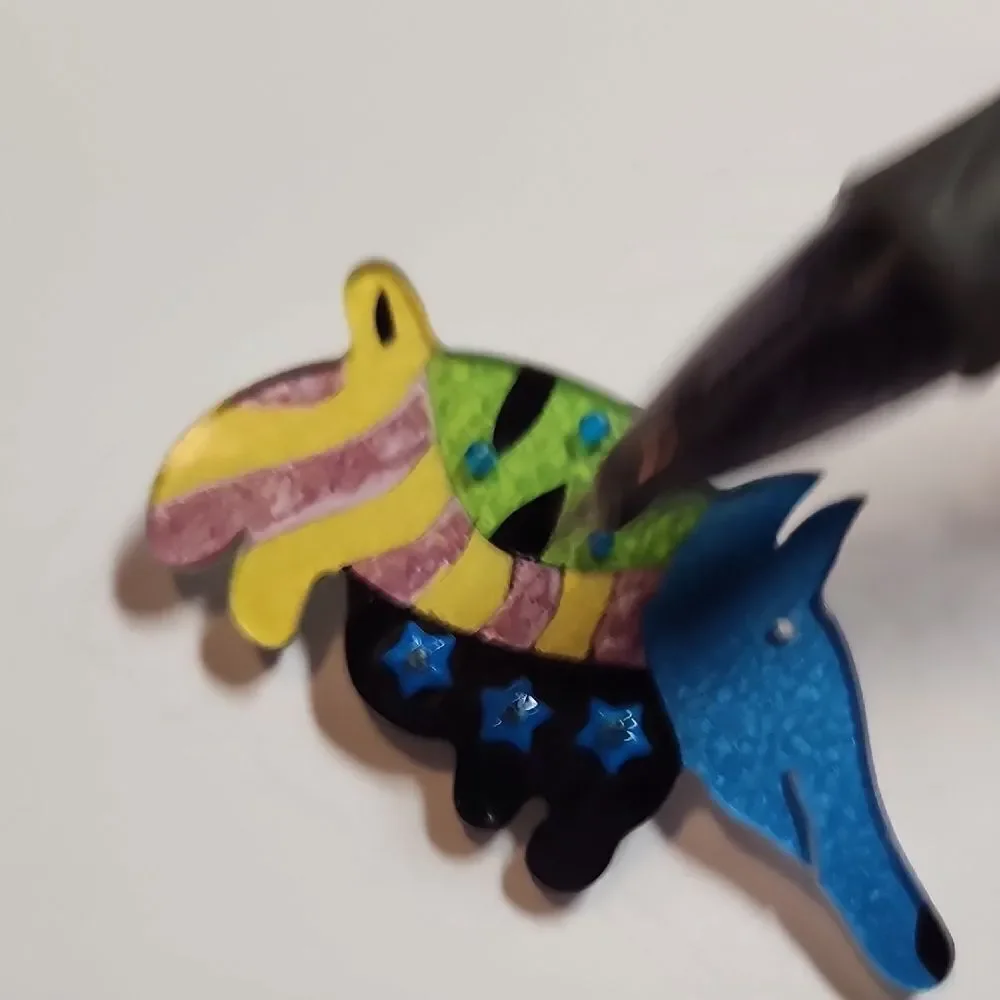 Mexican Folk Art Colorful Armadillo Brooch Pin